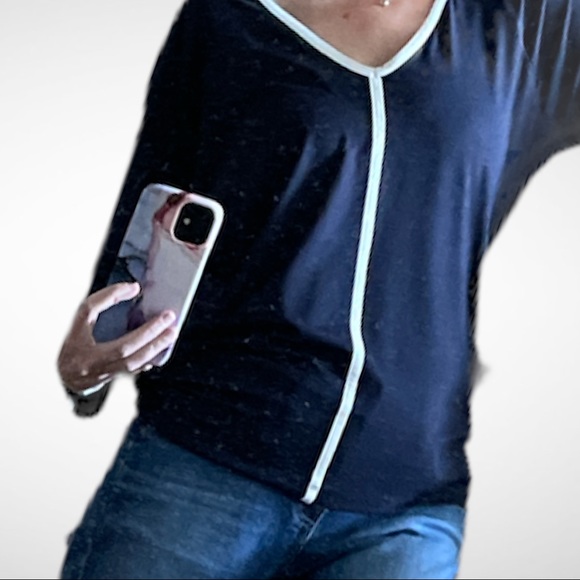 Claudia Sträter Navy/White V-Neck Blouse 36 - Picture 6 of 10